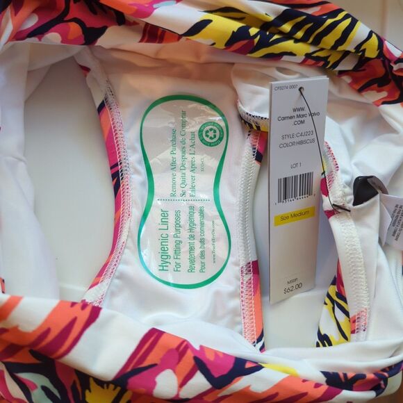 Carmen Marc Valvo Classic Shirred Waist Bikini Bottom Medium Brava Lily Floral - Picture 8 of 8